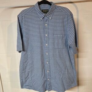 Eddie Bauer Men L Tall Blue Plaid Short Sleeve Button Down Shirt Lightweight